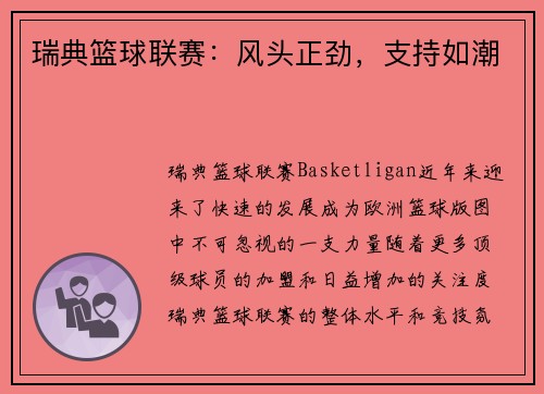 瑞典篮球联赛:风头正劲,支持如潮 瑞典篮球联赛:风头正劲,支持如潮
